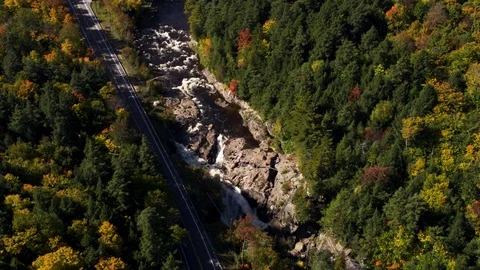 Mountain Road Along Stream &amp; Wilderness, Aerial Drone Stock Footage 102401601