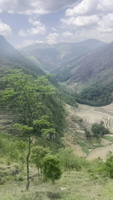 Mountain Road to China Border with Fields and Rural Homes – Ha Giang, Vietnam Video stock 310748949