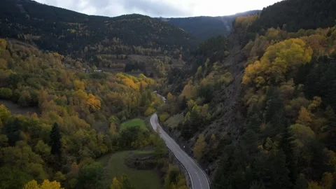 Mountain road in fall 4K drone footage Stock Footage 296729062