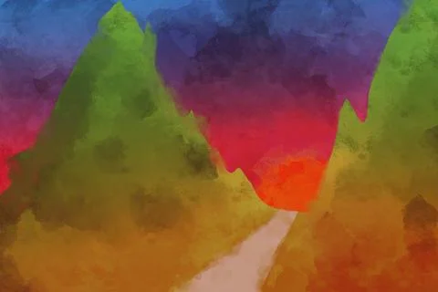 Mountain Road Landscape During Dramatic Sunset Illustration Illustrazione stock