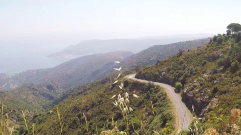 Mountain road to  Monastery of Sant Pere de Rodes. Spain. 스톡 동영상 77457162
