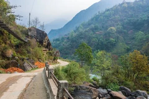 Mountain road in Nepal. Stock Photos