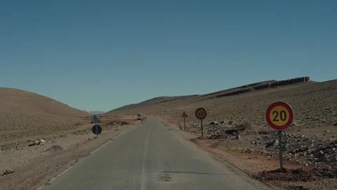 Mountain Road with Speed Limit Signs in Morocco Stock Footage 340595288