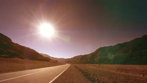 Mountain road timelapse at the summer or autumn sunset sunrise time. Wild nature Video stock 152580889