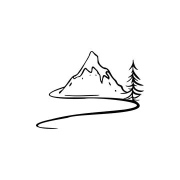 Mountain, road, tree sketch vector illustration Stock Illustration