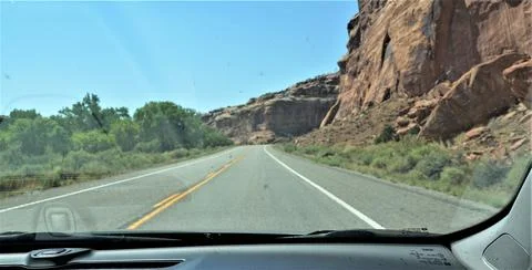 Mountain Road Windsheild View Stock Photos