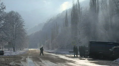 Mountain road in winter Stock Footage 608960