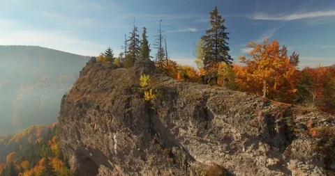 Mountain Rock Aerial Camera Fly in Amazing Autumn Stock Footage 85878232
