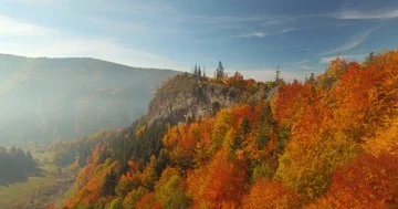 Mountain Rock Aerial Camera Fly in Amazing Autumn Stock Footage 85878576