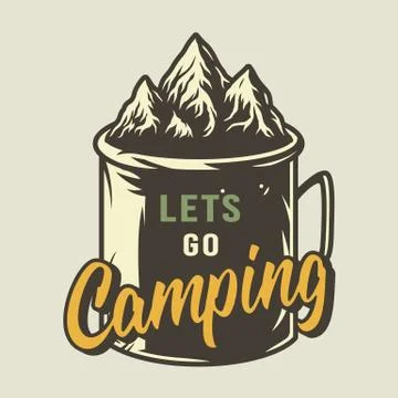 Mountain rock mug print for camping outdoor trip Stock Illustration