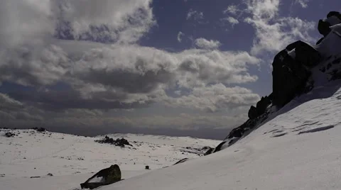 Mountain Rocks and Clouds Winter Timelapse Stock Footage 61120939