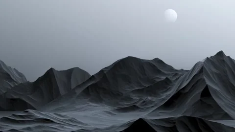 Mountain rocks and a planet in the sky, landscape dark animation. 3D render Stock Footage 301557477