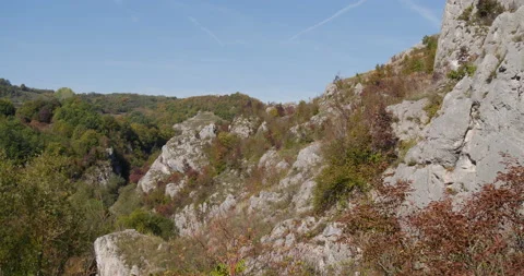Mountain Rocks with Trees and Forest in the Autumn 스톡 동영상 231856383