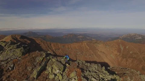 Mountain Running Guy Stock Footage 72336095