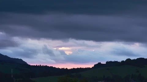 Mountain rural landscape at cloudy twilight,, Timelapse video. Stock Footage 217396505