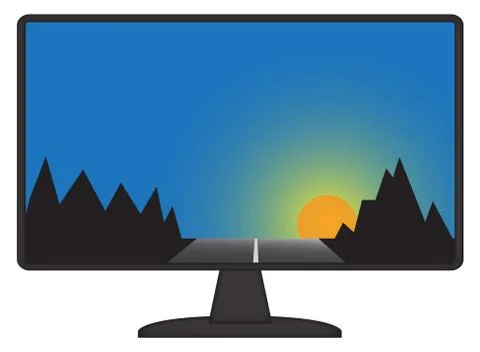 Mountain Scene On Computer Screen Stock Illustration