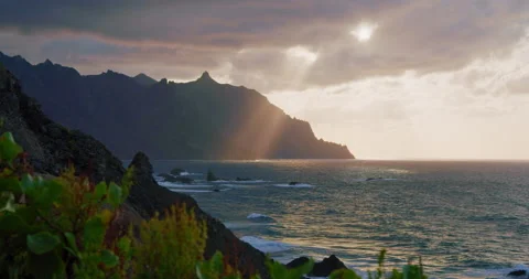 Mountain scenery on the Atlantic ocean, north of spanish volcanic rocky shore Stock Footage 198247553