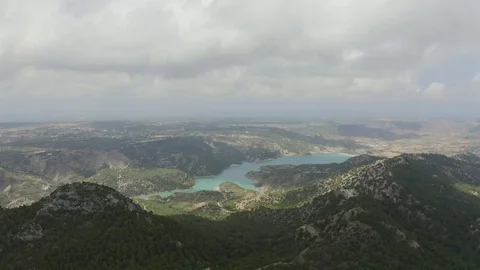 Mountain Scenery with river crossing between taking with Drone Stock Footage 114516409