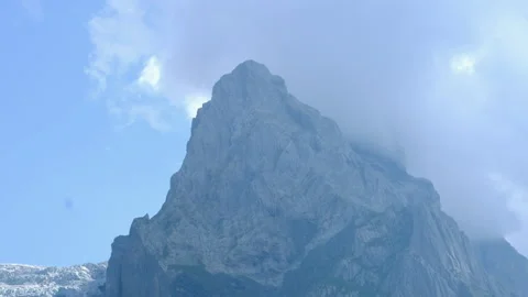 Mountain scree peak in low clouds. climbing concept Stock Footage 284614467