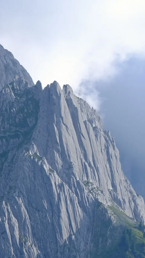 Mountain scree ridge in low clouds. climbing concept Stock Footage 284616909