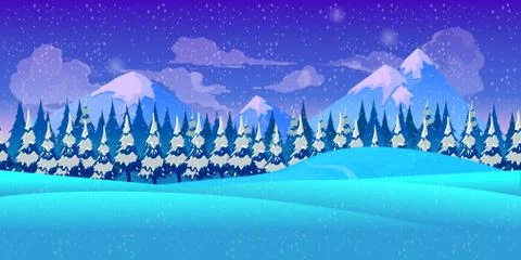 Mountain seamless background illustration for mobile app, web, game with snow Stock Illustration
