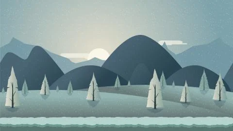Mountain seamless background illustration for mobile app, web, game with snow Stock Illustration