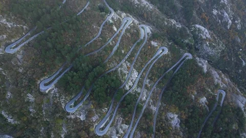 Mountain serpentine of ideal shape. Aerial view. Montenegro. Stock Footage 257454853