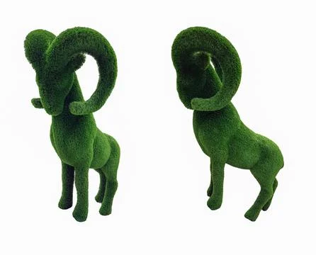 Mountain sheep made of artificial grass shows ecological theme in an isolat.. 스톡 사진