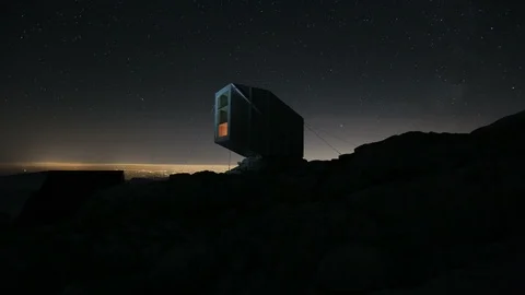 Mountain shelter at night Stock Footage