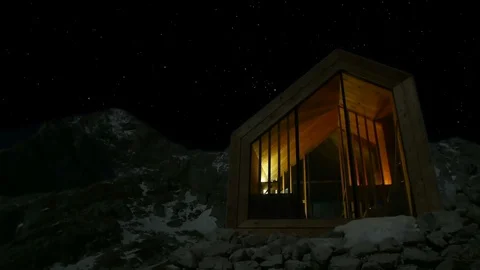 Mountain shelter at night Stock Footage 101748339
