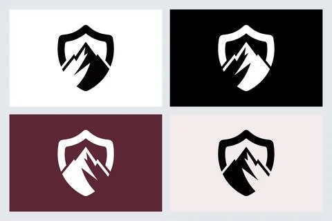 Mountain Shield Logo Icon Vector Set Stock Illustration