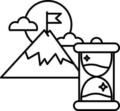 A mountain is shown with a flag on top and a clock with a sand timer Stock Illustration