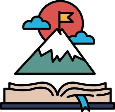 A mountain is shown with a flag on top of it Stock Illustration