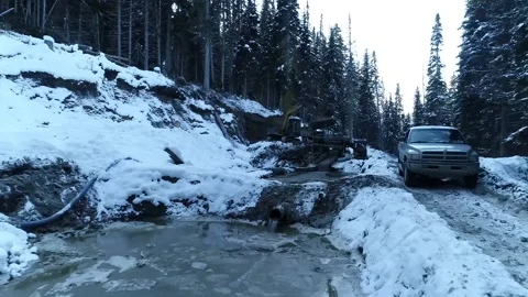 Mountain-Side Mine in Winter Drone Shot Stock Footage 146612732