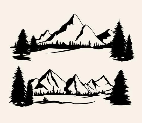 Mountain silhouette. Isolated set elements mountain landscape. Set vector Stock Illustration