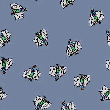 Mountain silhouette nordic walker vector seamless pattern Stock Illustration