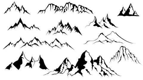 Mountain silhouette set Vector mountain line art collection Stock Illustration