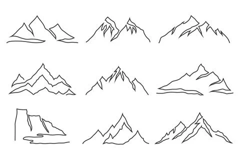 Mountain silhouettes set in minimal line art style Stock Illustration