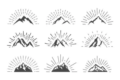 Mountain silhouettes with sunburst rays Stock Illustration