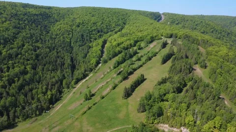 Mountain Ski Slopes Transformed Into a Green Summer Landscape Stock Footage 341775120
