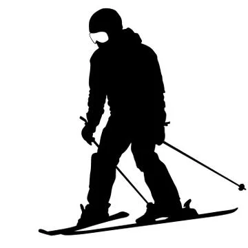 Mountain skier  speeding down slope. Vector sport silhouette. Stock Illustration