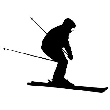 Mountain skier  speeding down slope. Vector sport silhouette. Stock Illustration