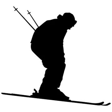 Mountain skier speeding down slope. Vector sport silhouette Stock Illustration