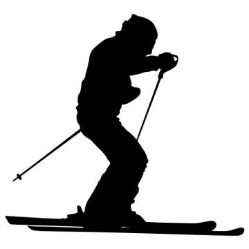 Mountain skier speeding down slope. Vector sport silhouette Stock Illustration
