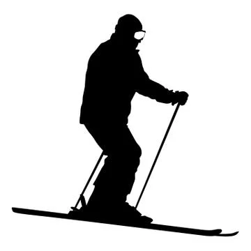 Mountain skier speeding down slope. Vector sport silhouette Stock Illustration