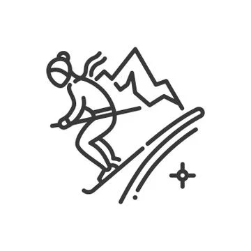 Mountain skiing - line design single isolated icon Illustrazione stock