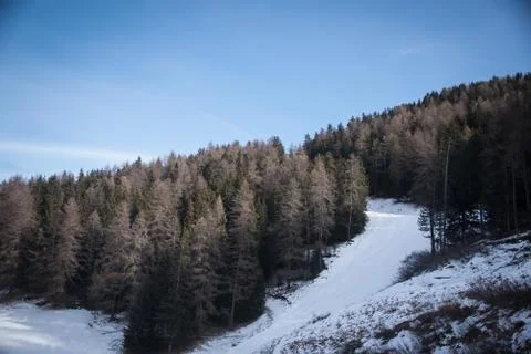 Mountain skiing - panoramic view  at the ski slopes  Aosta Valley,  Italy . Stock Photos