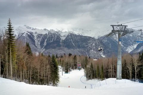 Mountain skiing slope Stock Photos