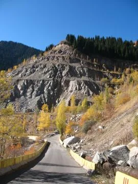 Mountain, sky, trees Stock Photos