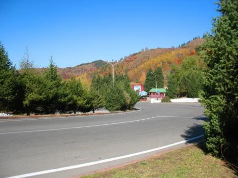 Mountain, sky, trees Stock Photos